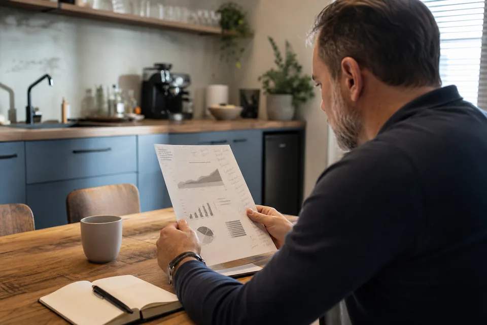 Team lead reading a printed feedback summary with notes in the margin